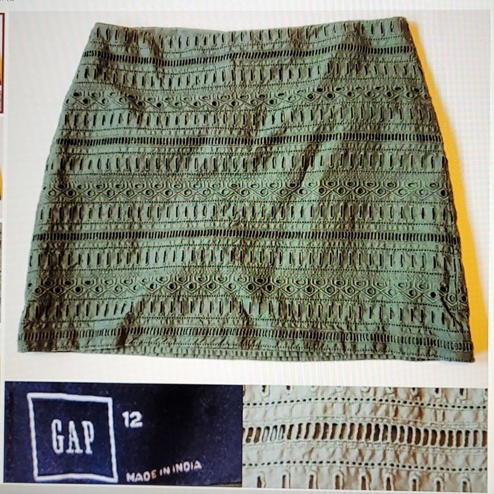 12 GAP EYELET SAGE GREEN LINED CUT OUT MINI SKIRT LARGE